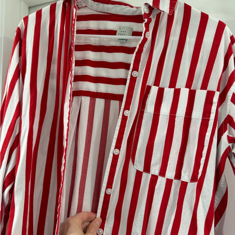 Red and White Striped Button-Up Shirt size XS - Picture 3 of 4